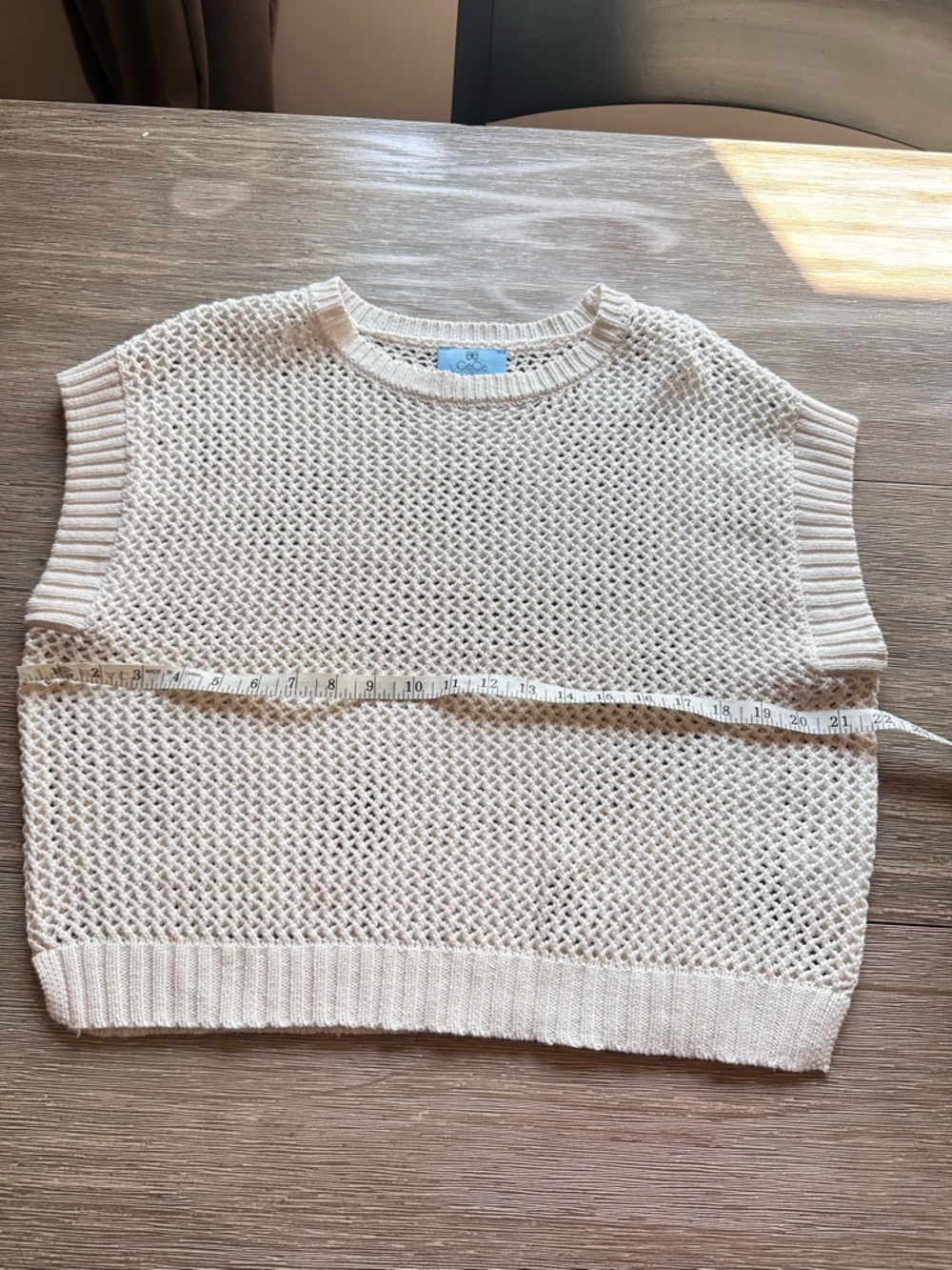 CeCe Cream Open-Weave Sleeveless Crewneck Sweater Vest